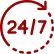 an icon of 24/7 with a circle around it