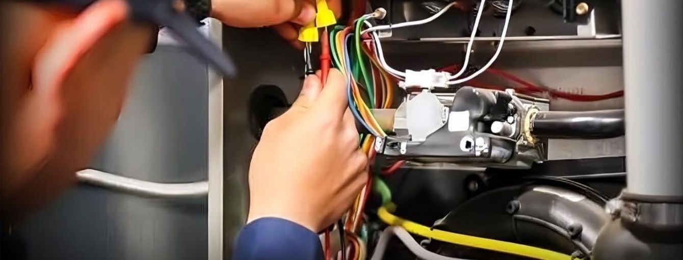 An HVAC Technician is working on a heater. 