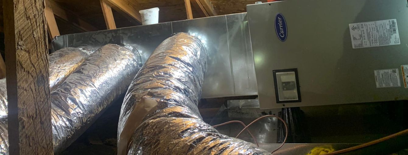 A close-up of ductwork installation.