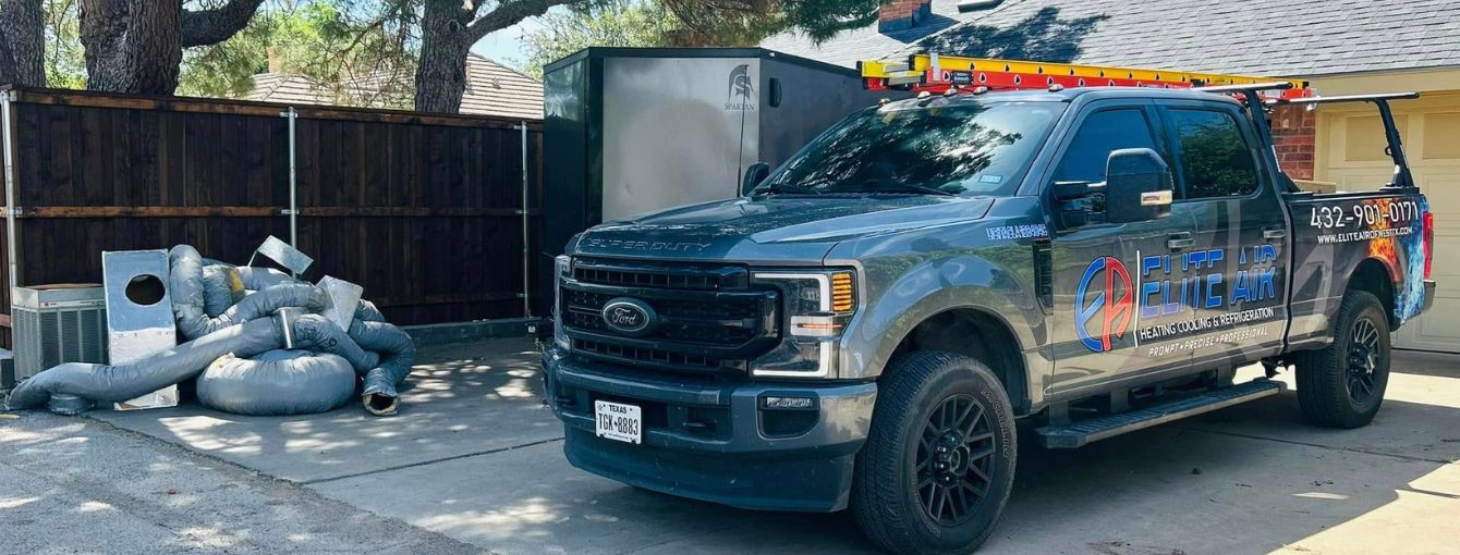 A picture of one of the Elite Air of West Texas Trucks on a worksite.